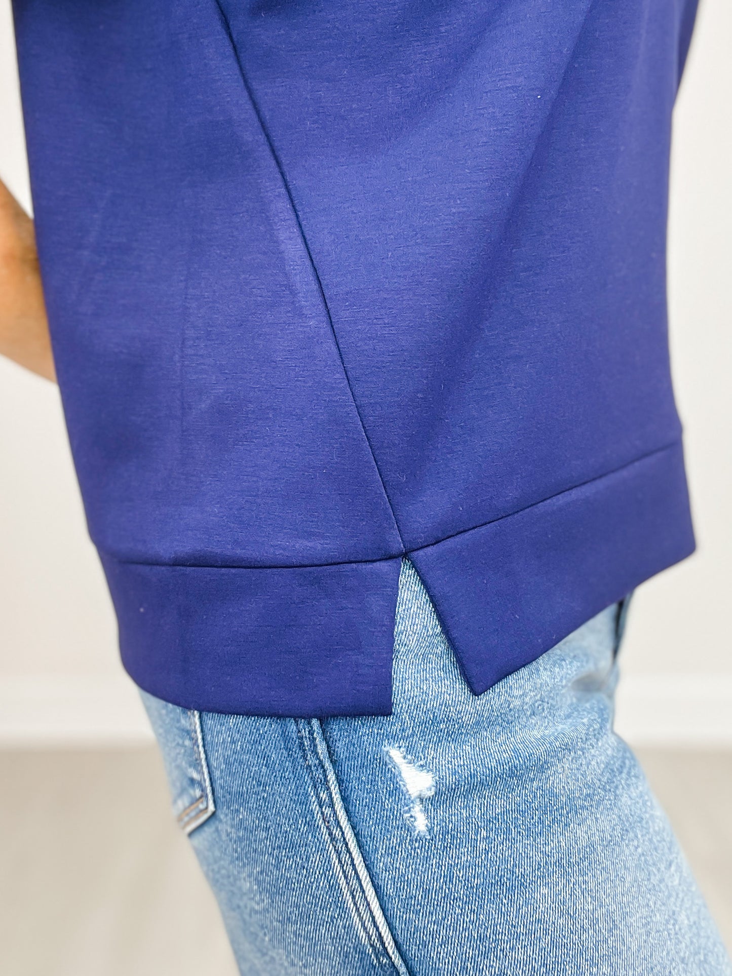 Short Sleeve Luxeknit Ruffle Trim V-Neck Top
