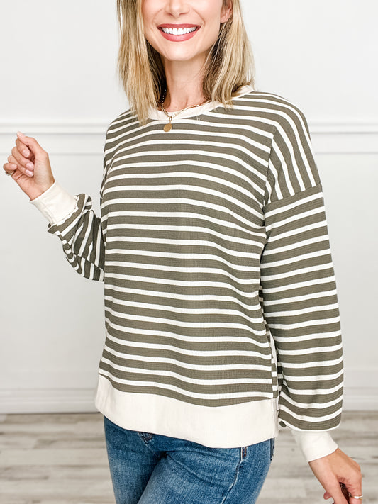 Long Sleeve Striped Terry Cloth Top