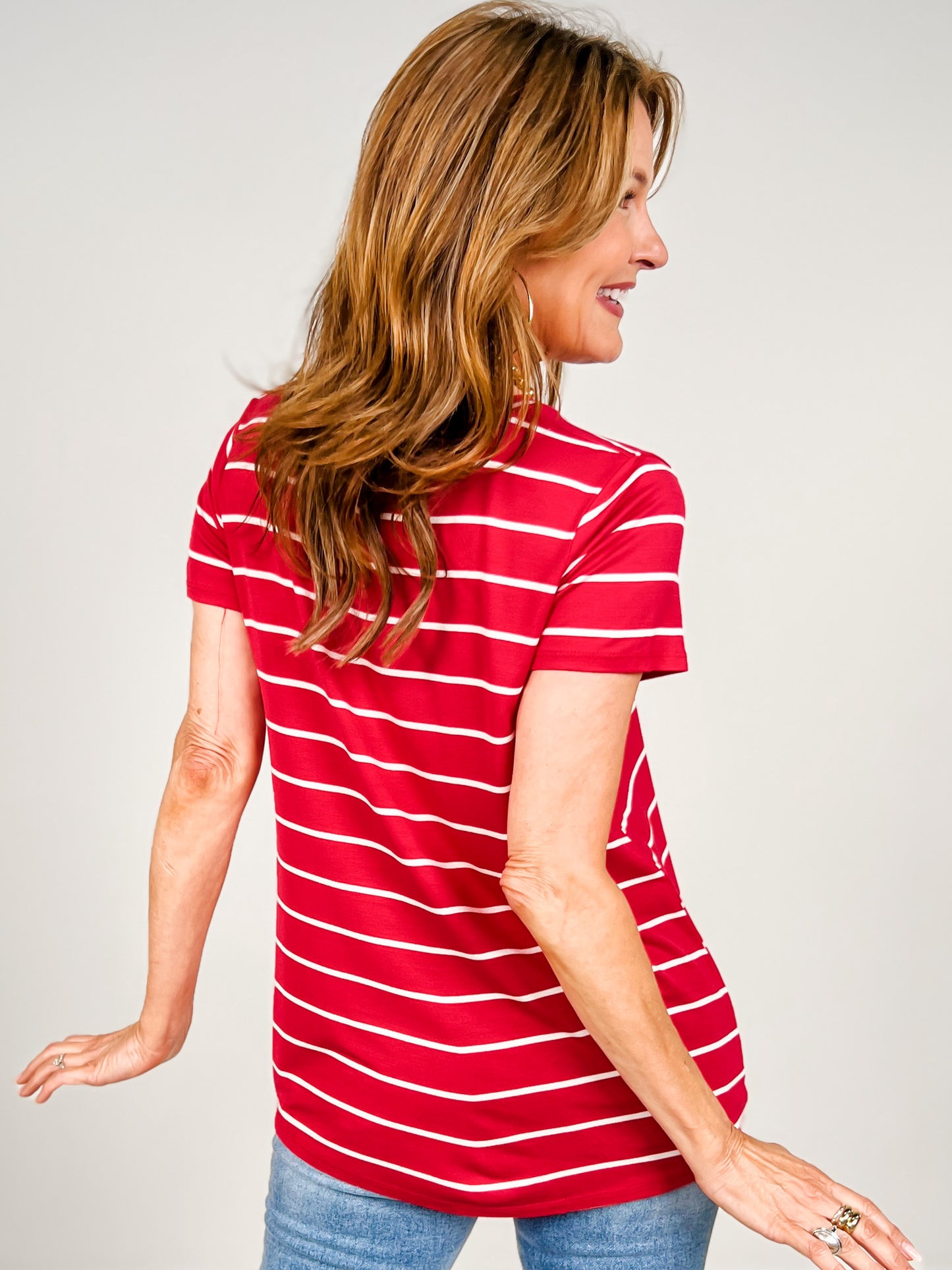 Short Sleeve Striped V-Neck Top