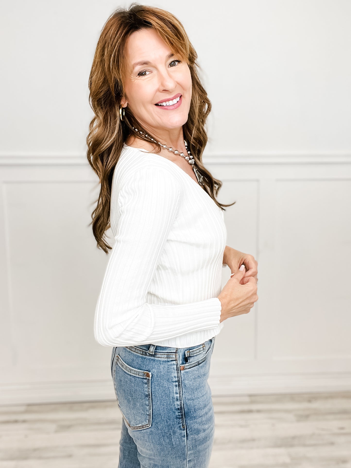 Long Sleeve Twofer Ribbed Sweater Top