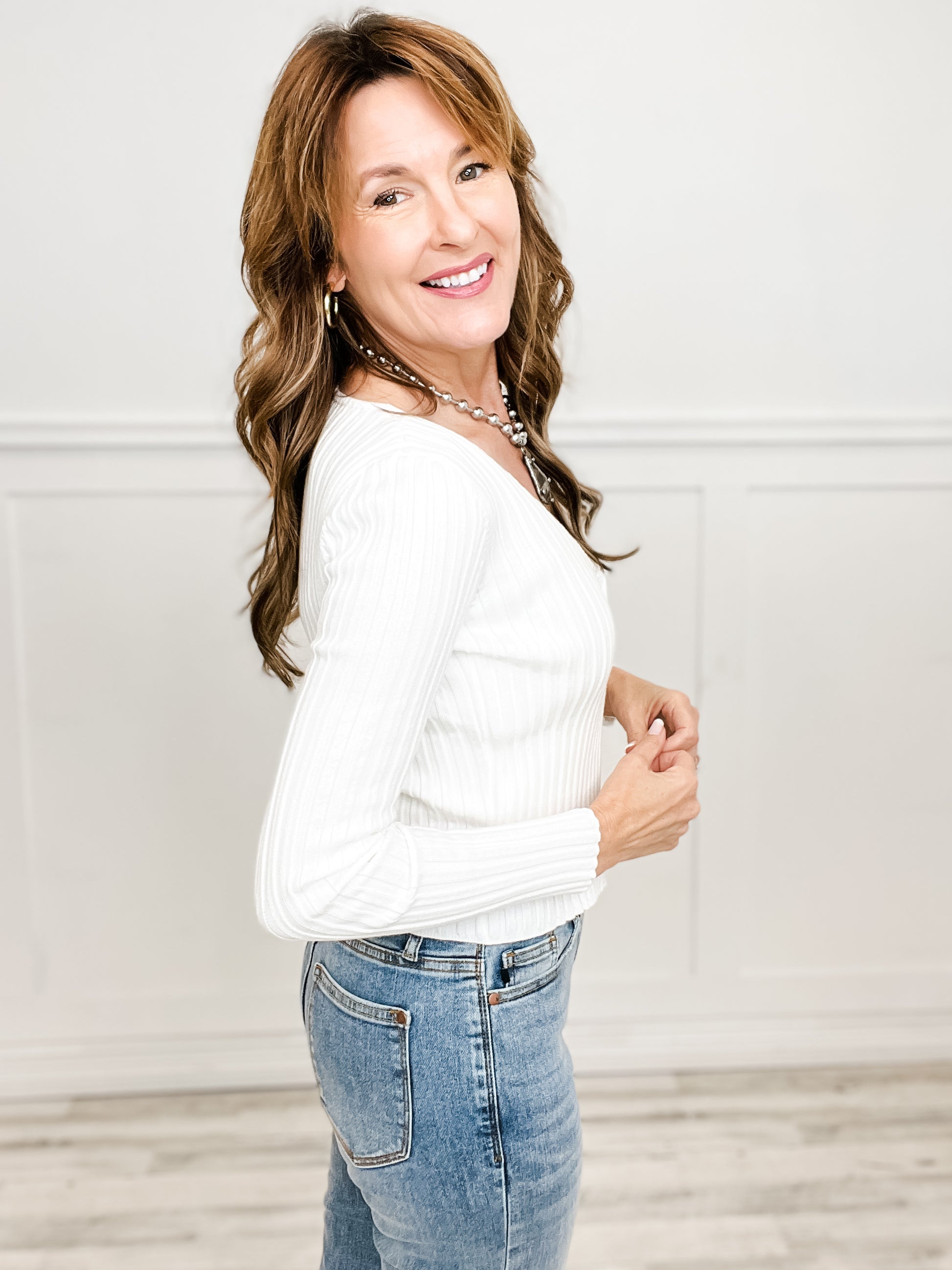 Long Sleeve Twofer Ribbed Sweater Top