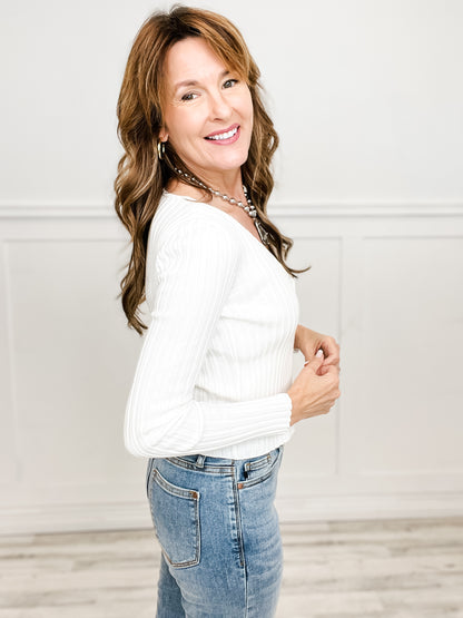 Long Sleeve Twofer Ribbed Sweater Top