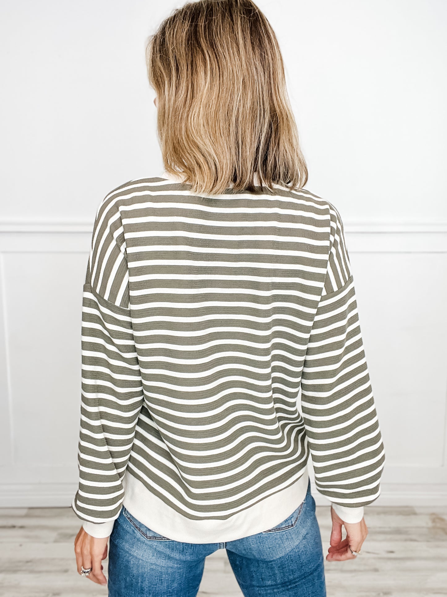 Long Sleeve Striped Terry Cloth Top