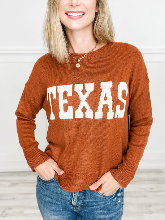 Texas Wide Crew Neck Long Sleeve Pullover Top