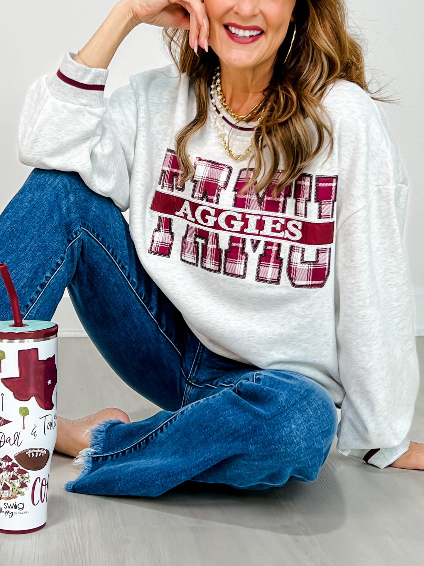 Queen of Sparkles Texas A&M Plaid Letter Sweatshirt