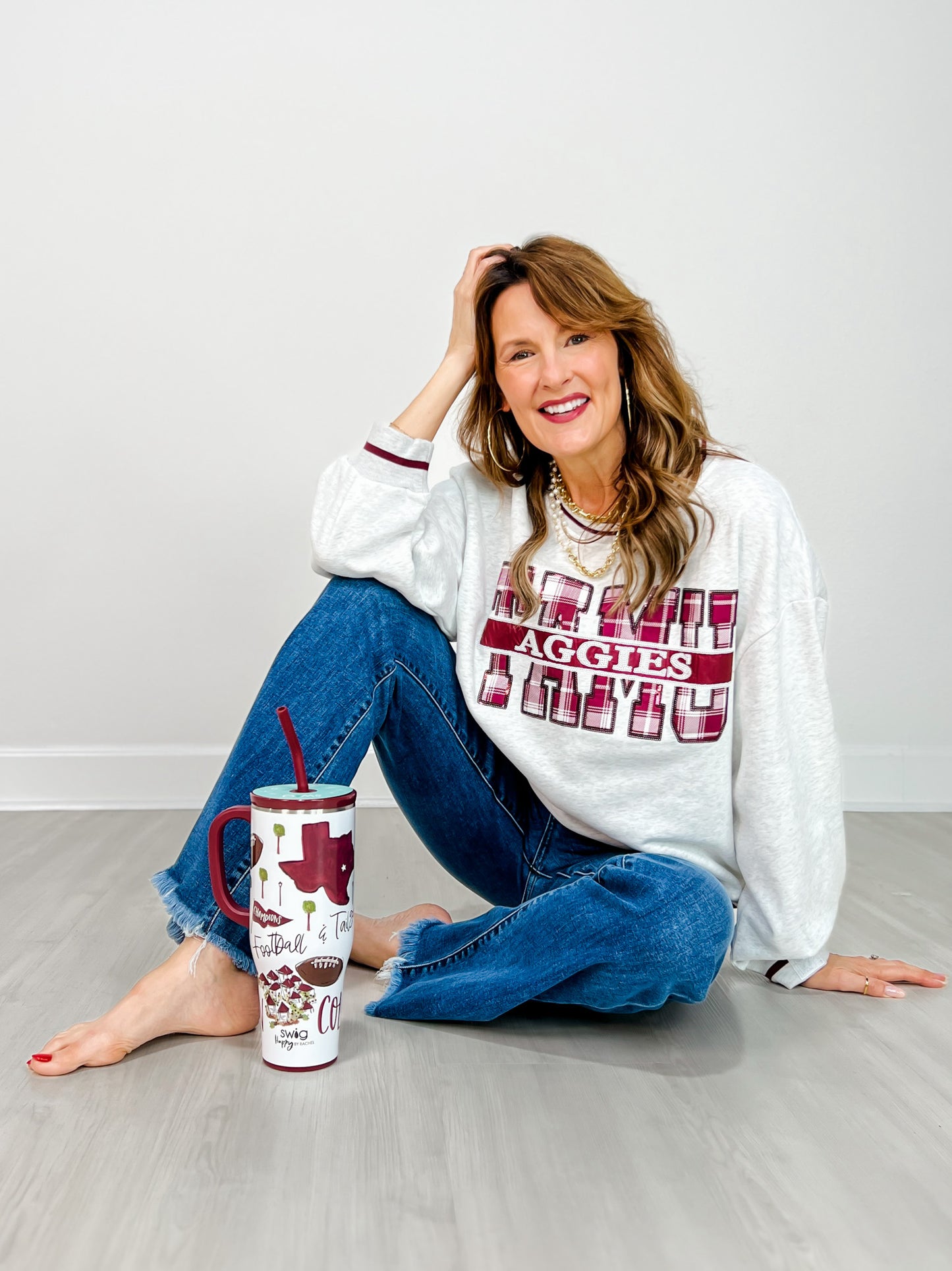 Queen of Sparkles Texas A&M Plaid Letter Sweatshirt