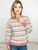 Patterned Multi Colorblock Crewneck Pullover Sweater