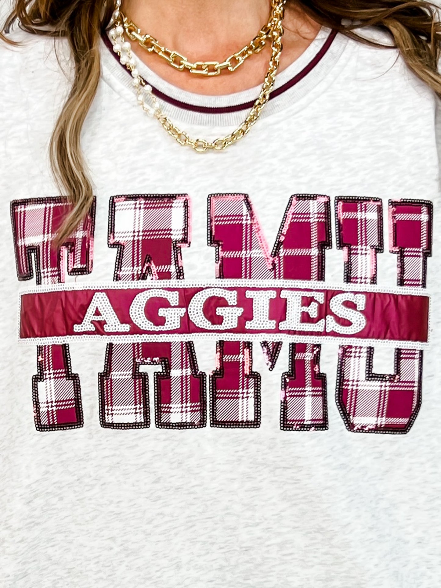 Queen of Sparkles Texas A&M Plaid Letter Sweatshirt