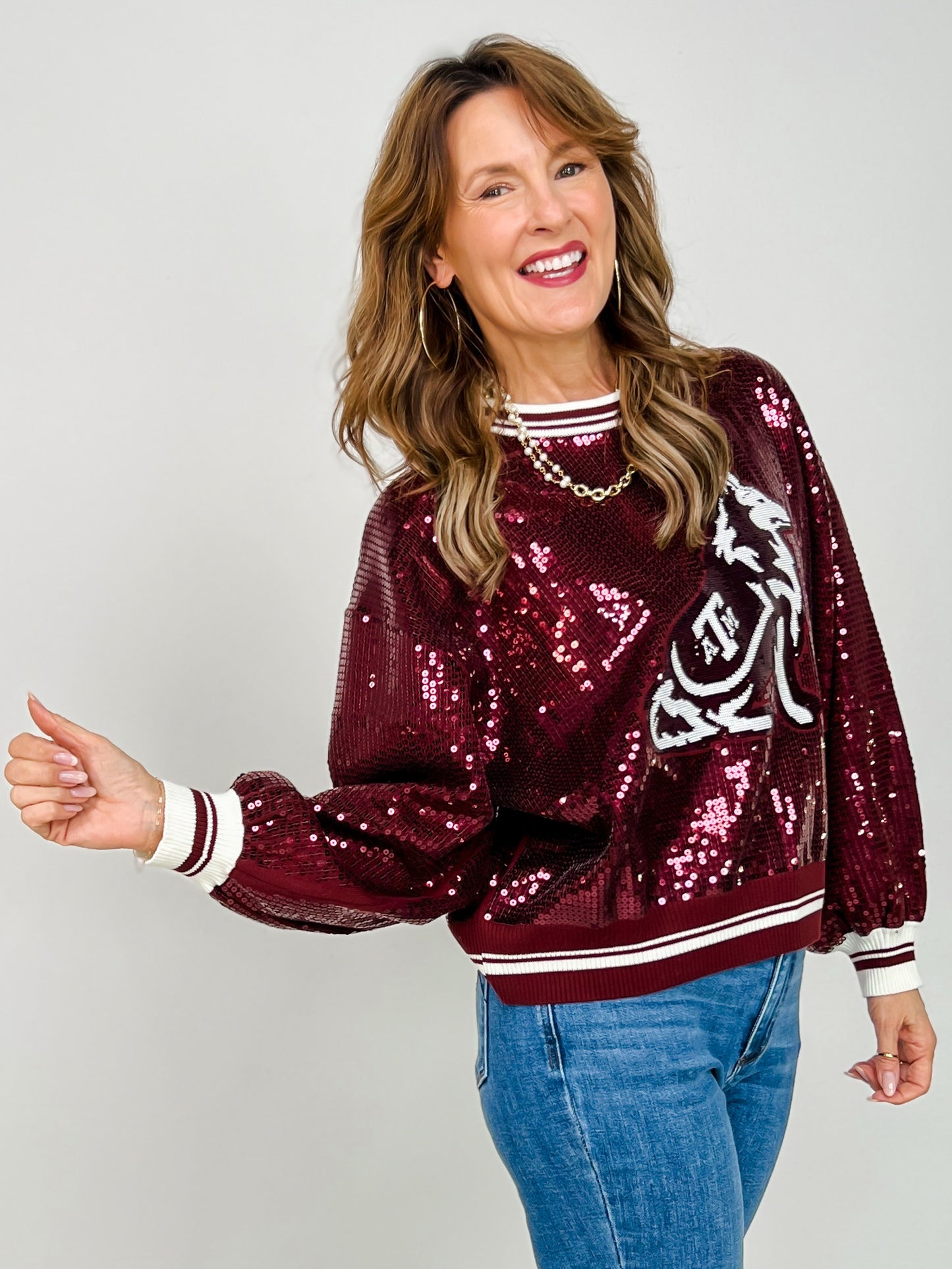 Queen Of Sparkles Licensed Texas A&M Full Sequin Mascot Sweater