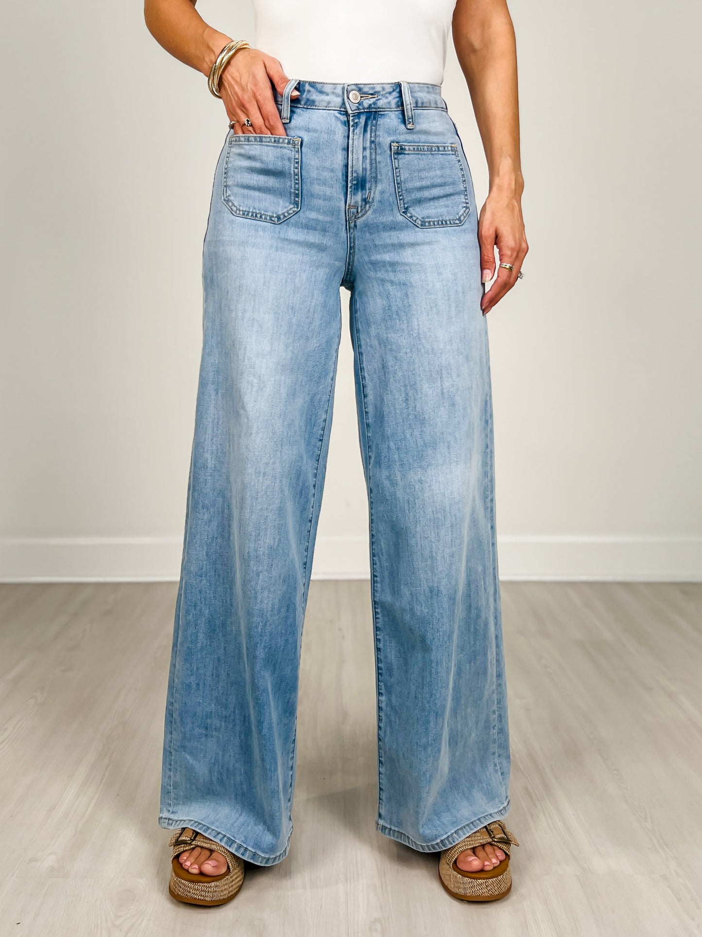 MICA Denim High Rise Wide Leg Patch Pockets