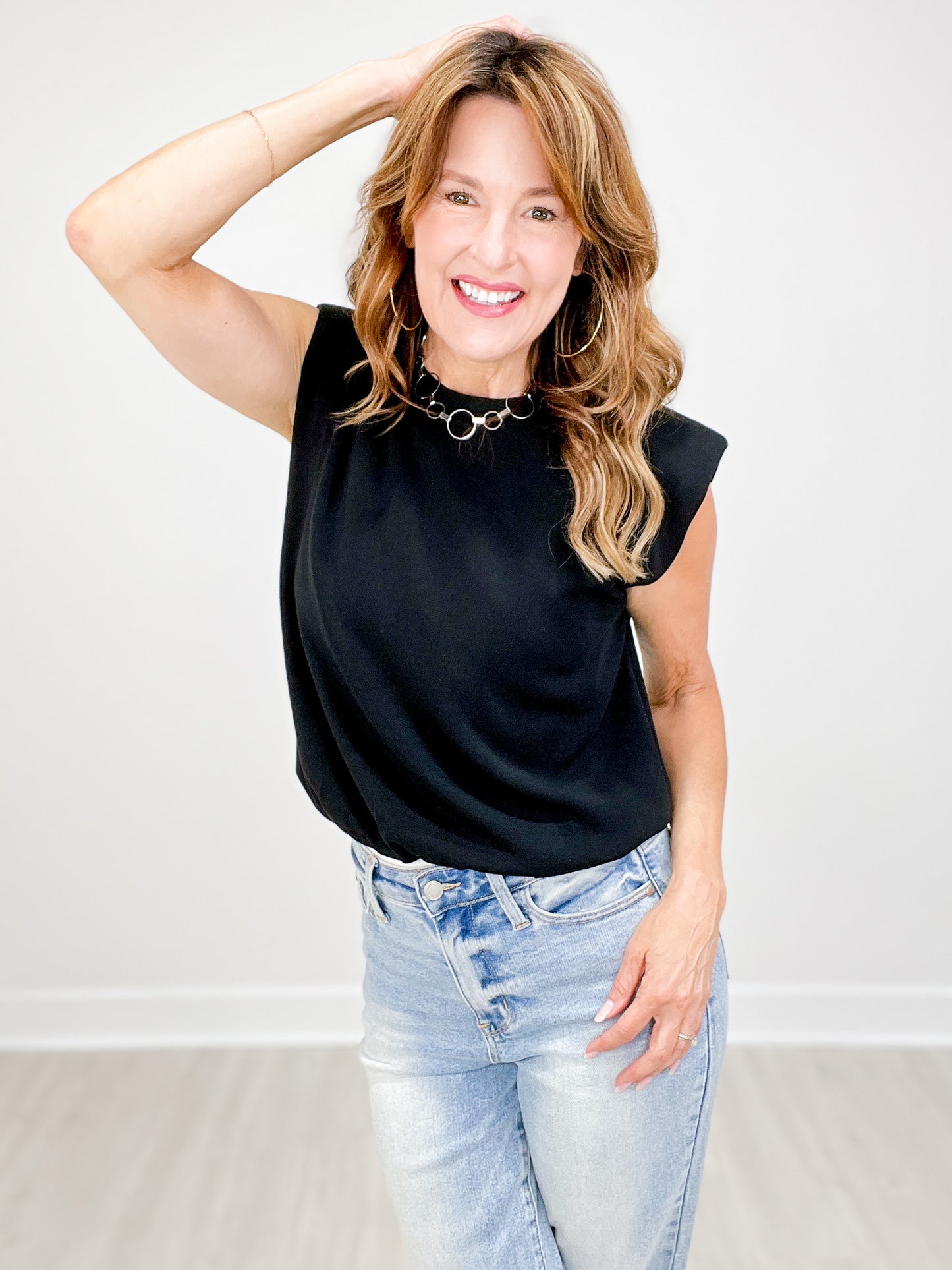 Lined Soft Modal Sleeveless Top with Gathered Waist