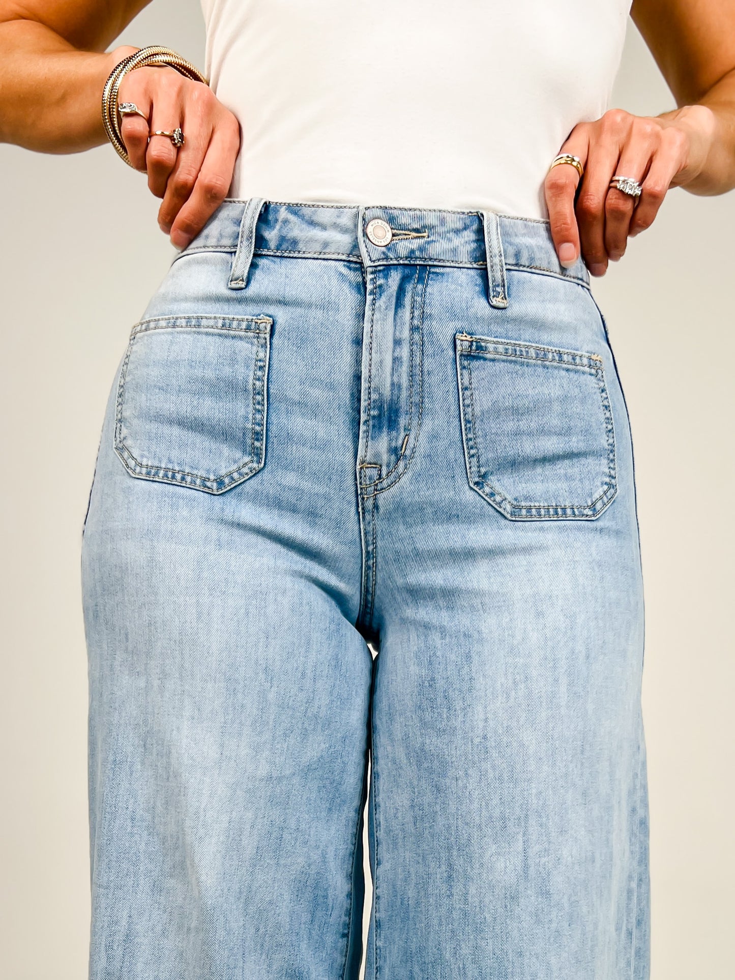 MICA Denim High Rise Wide Leg Patch Pockets