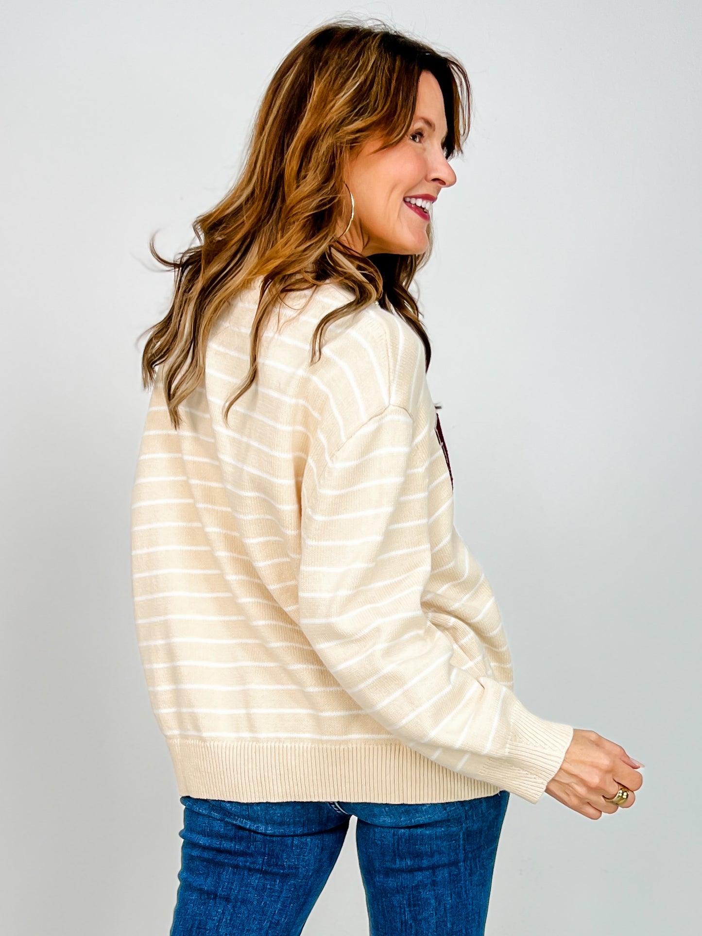 Queen Of Sparkles Texas A&M Beige Stripe Vintage Team Sweater