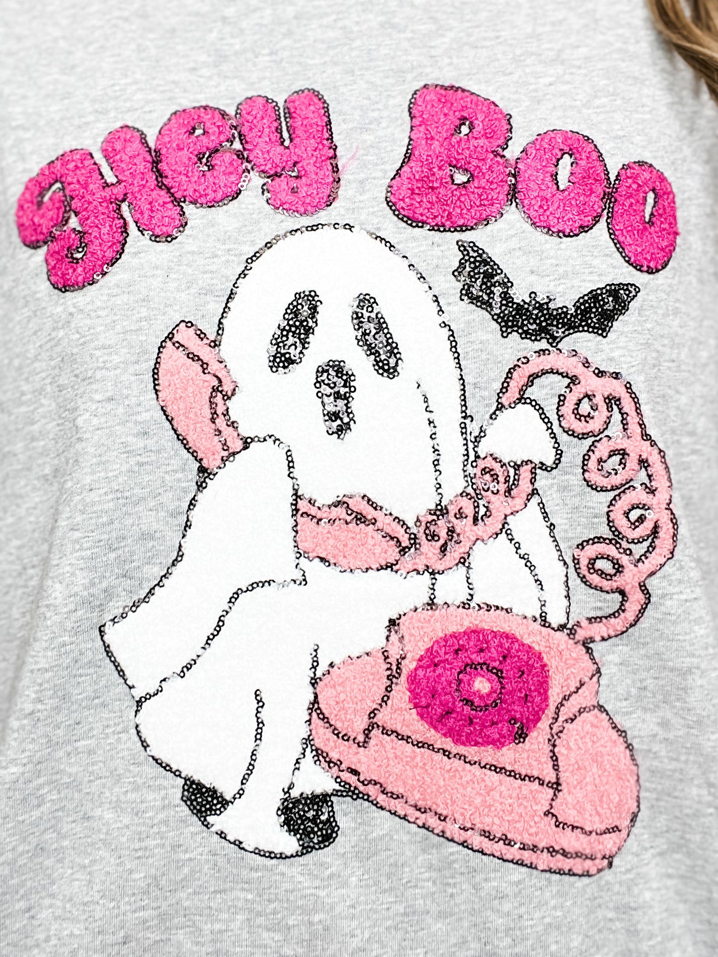 Hey Boo Towel & Sequins Embroidery Sweatshirt