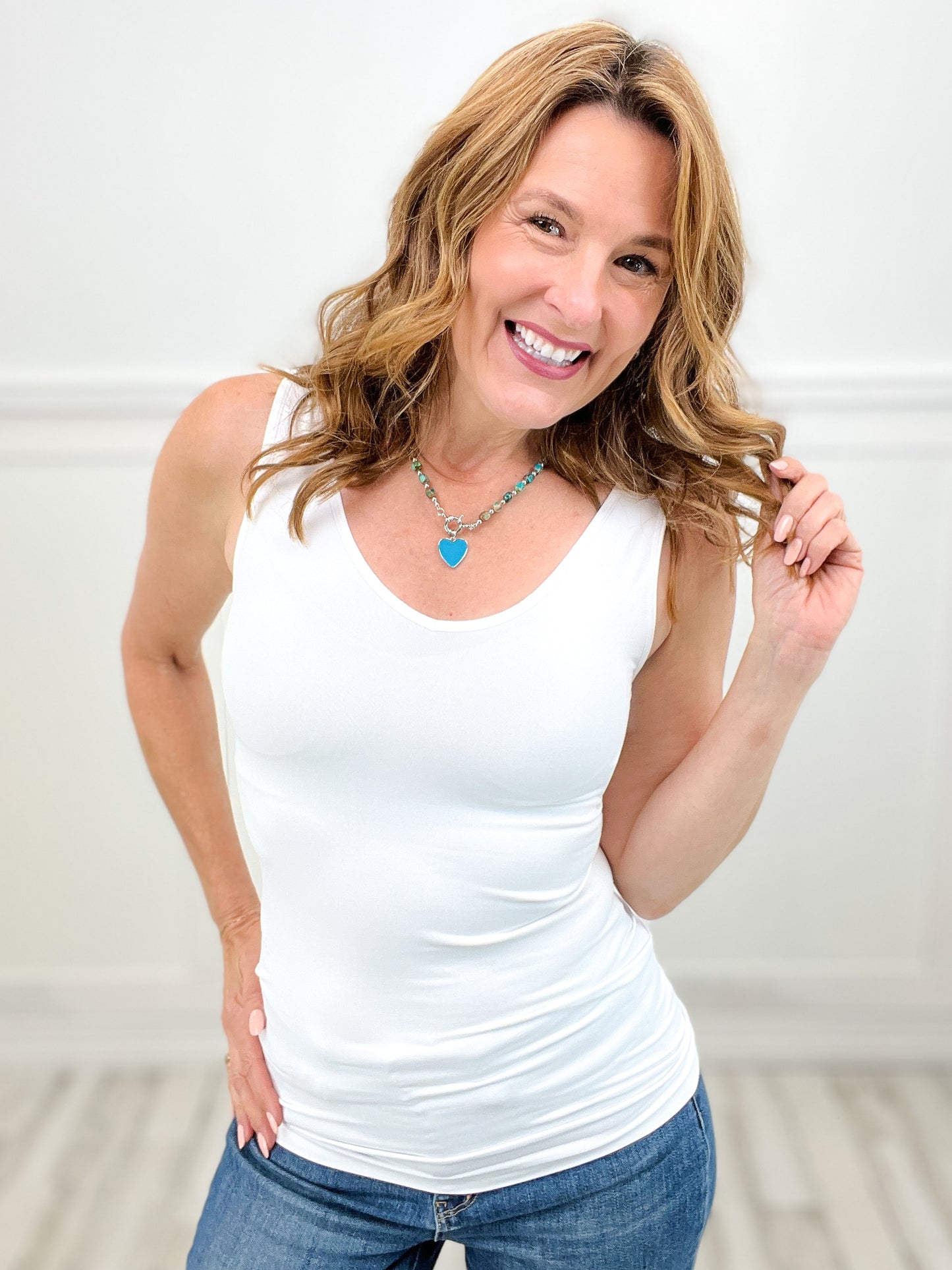 Reversible V or U Neckline Seamless LONG Tank Compression in White