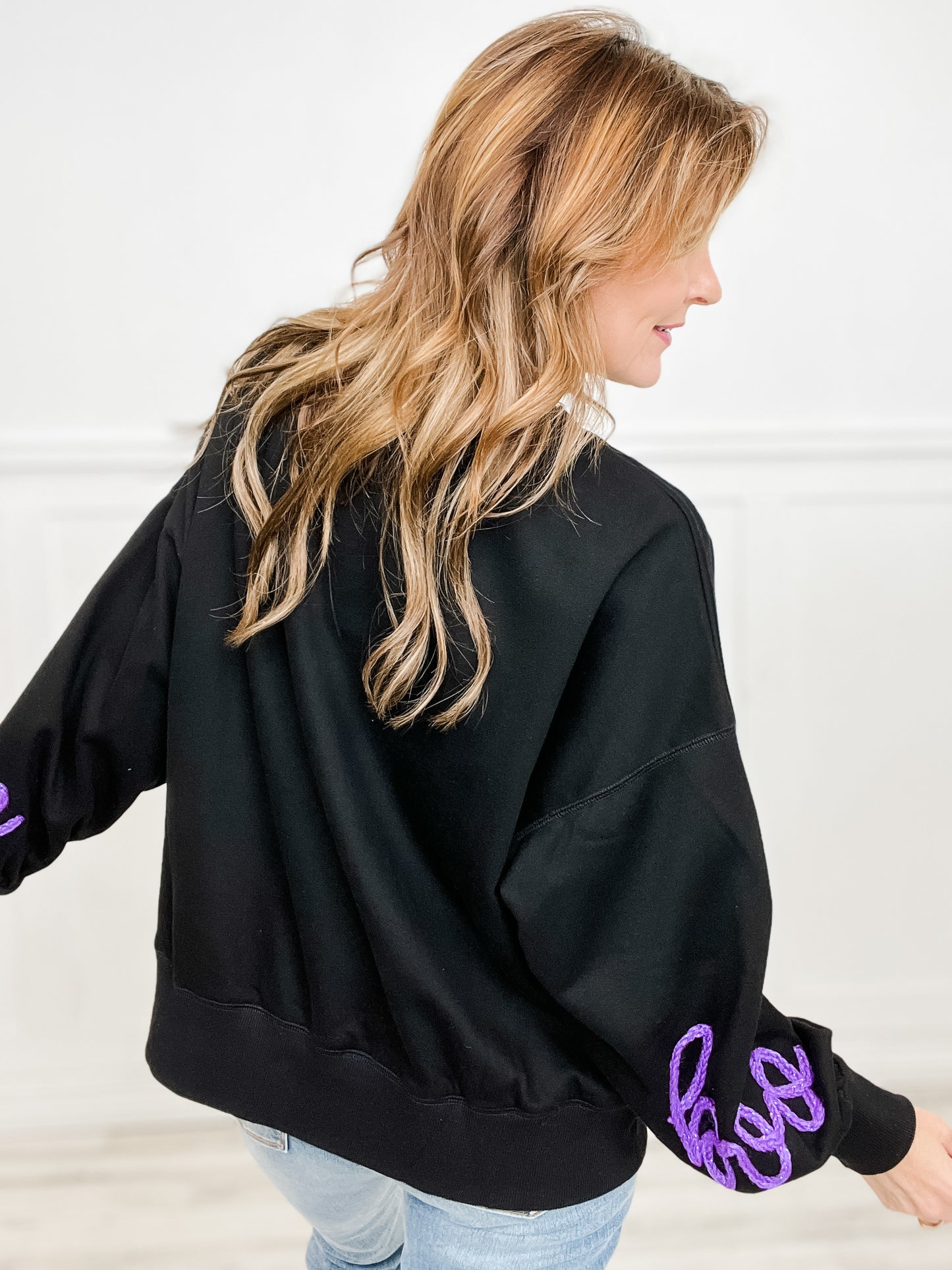 Boo & Ghost Thread Embroidery Oversized Sweatshirt