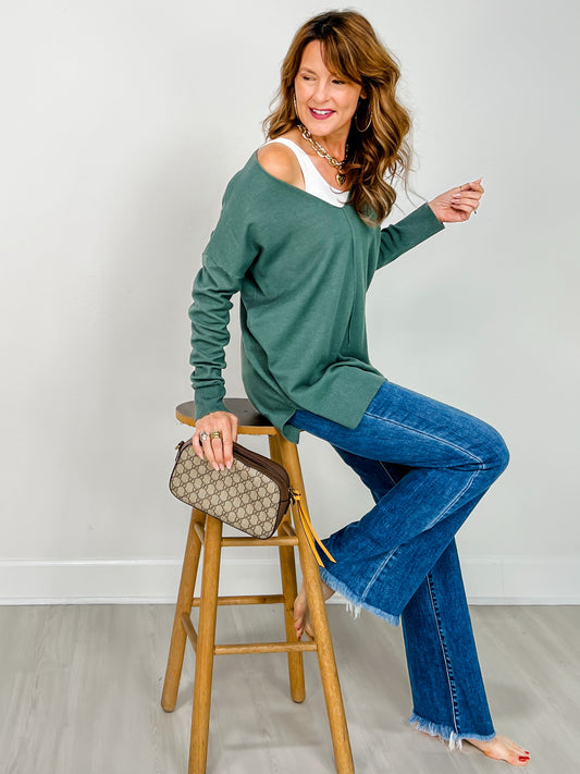 Viscose Front Seam Long Sleeve Sweater