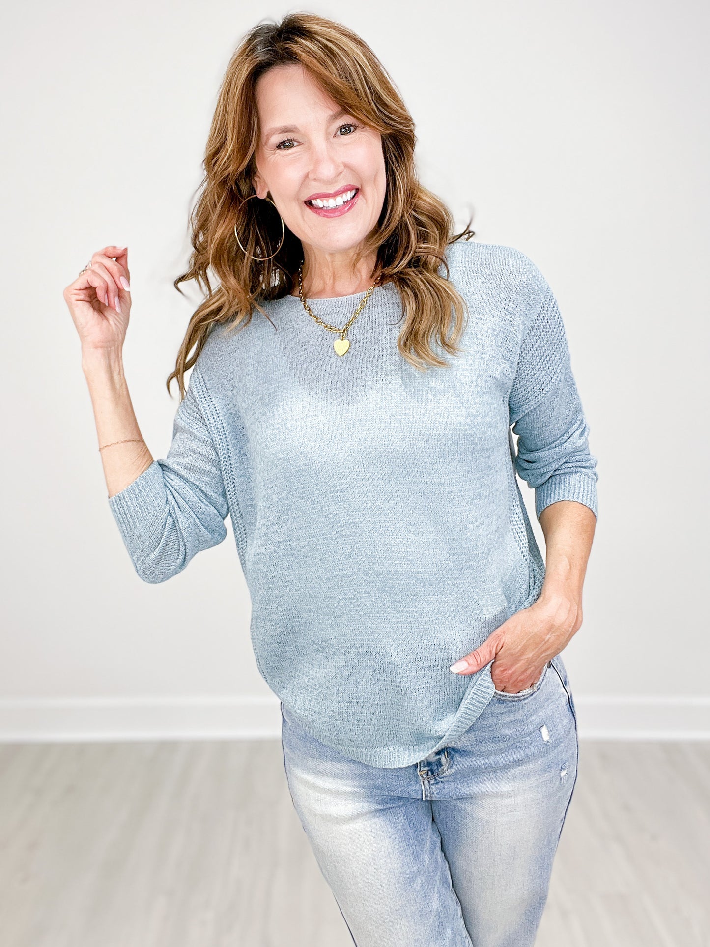 Lightweight Drop Shoulder Pullover Rib Knit Top