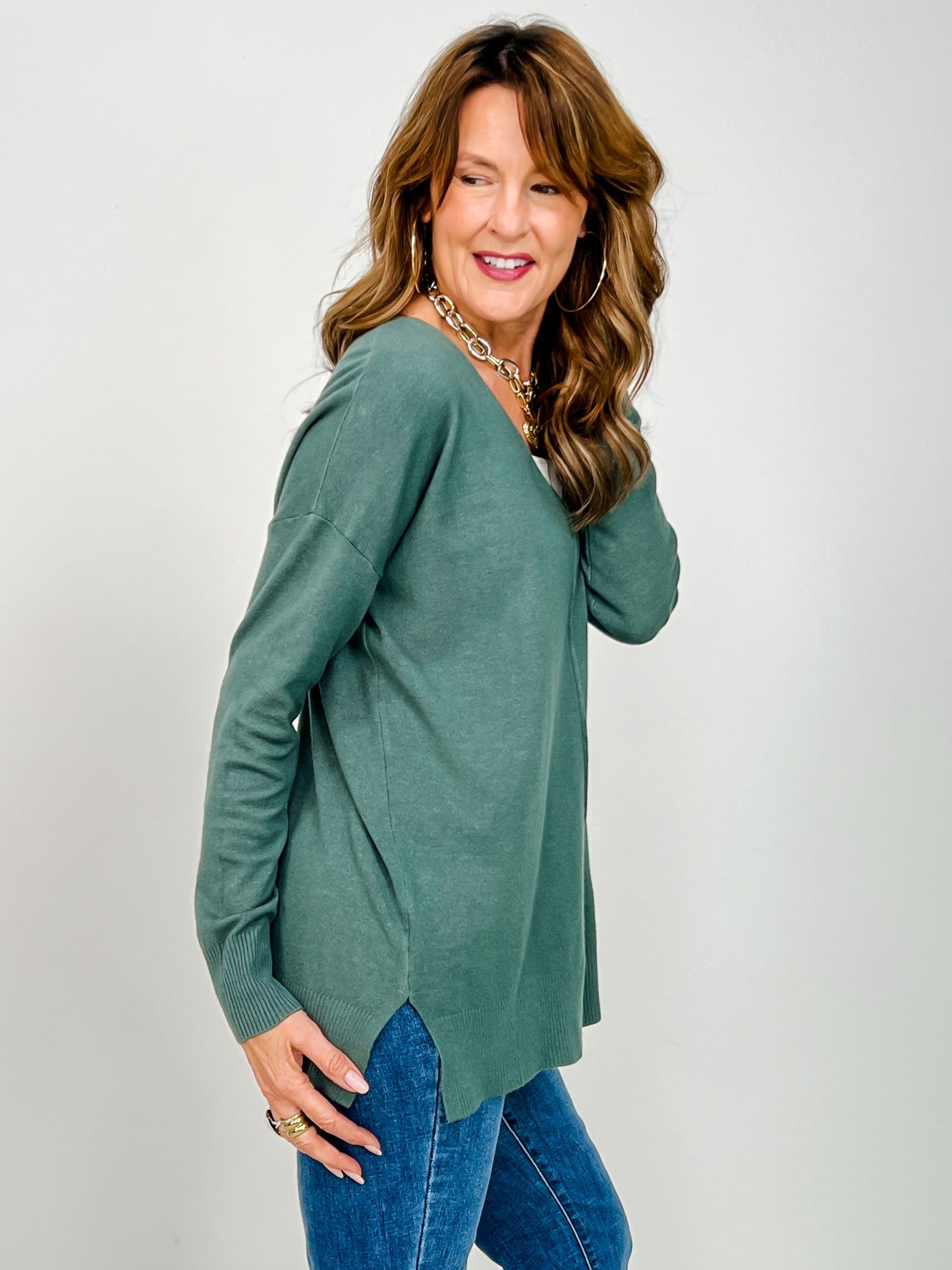 Viscose Front Seam Long Sleeve Sweater