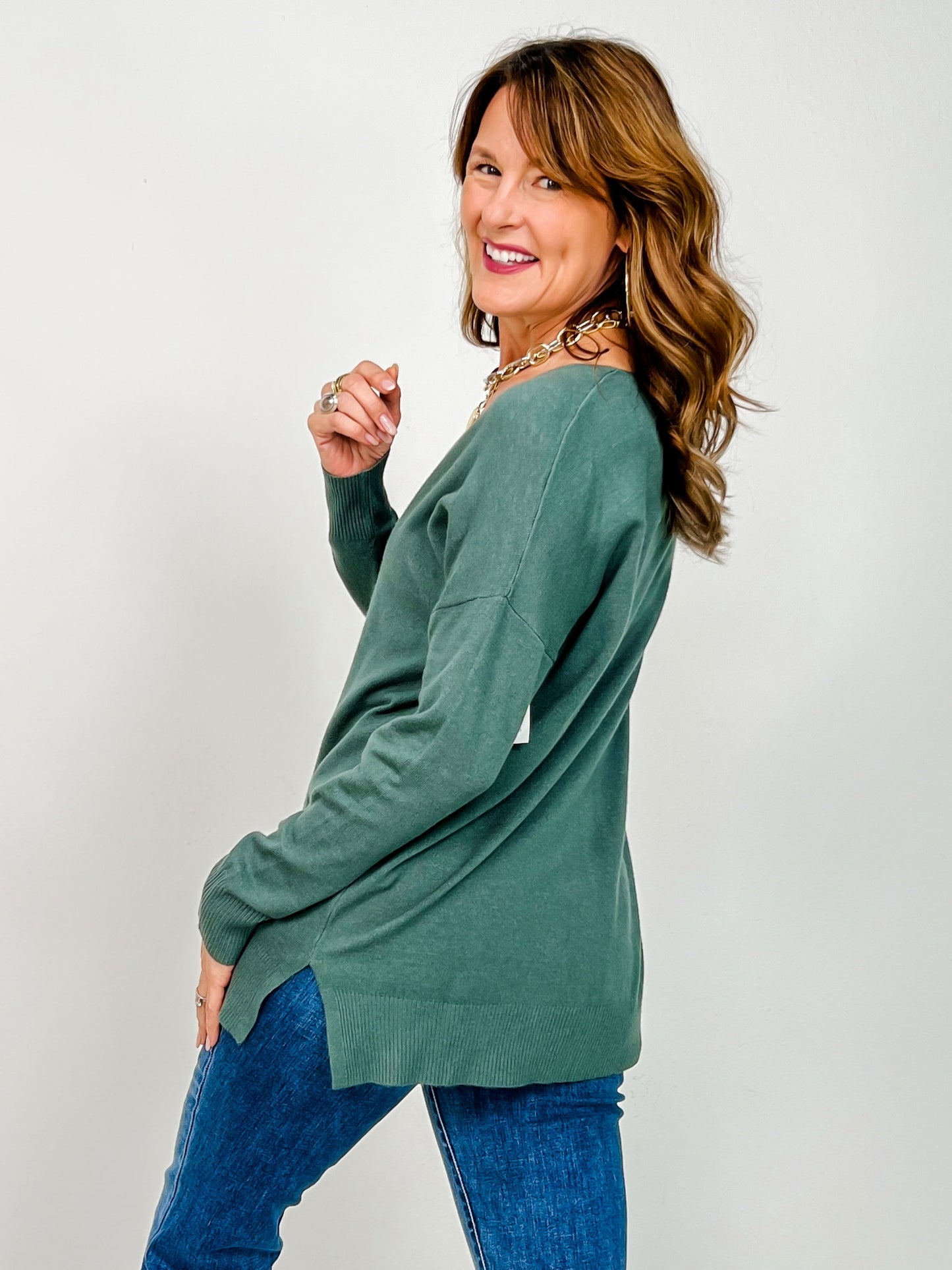 Viscose Front Seam Long Sleeve Sweater