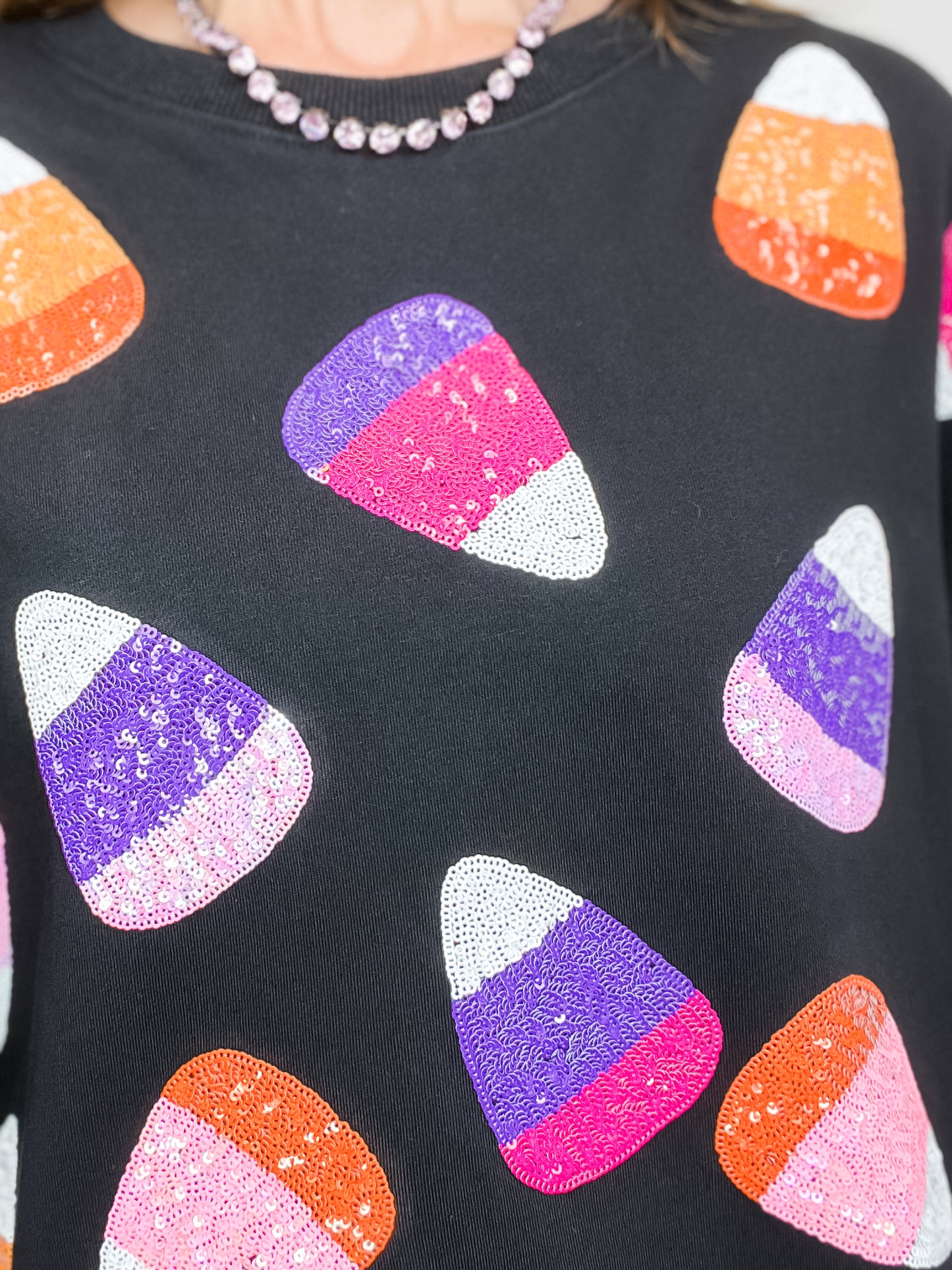 Halloween Candy Corn Embroidery Cropped Sweatshirt