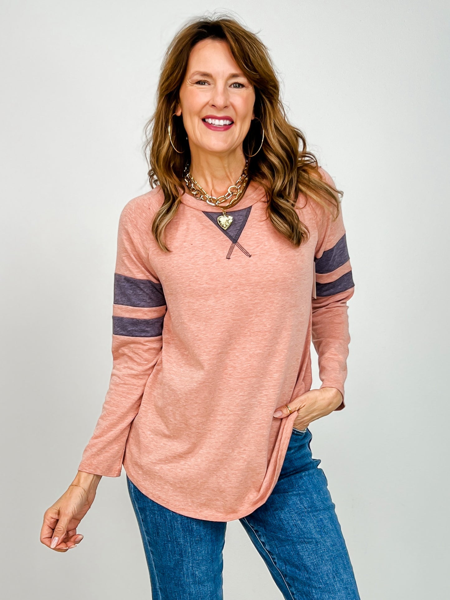 Long Sleeve Tri-blend Colorblock Knit Top