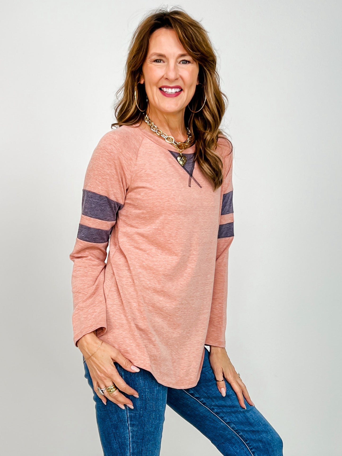 Long Sleeve Tri-blend Colorblock Knit Top