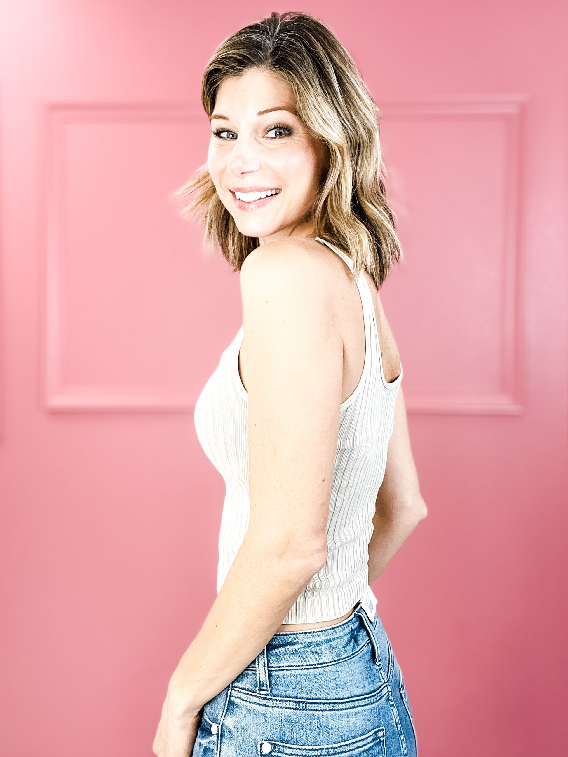 Vintage Wide Ribbed V Neck Top