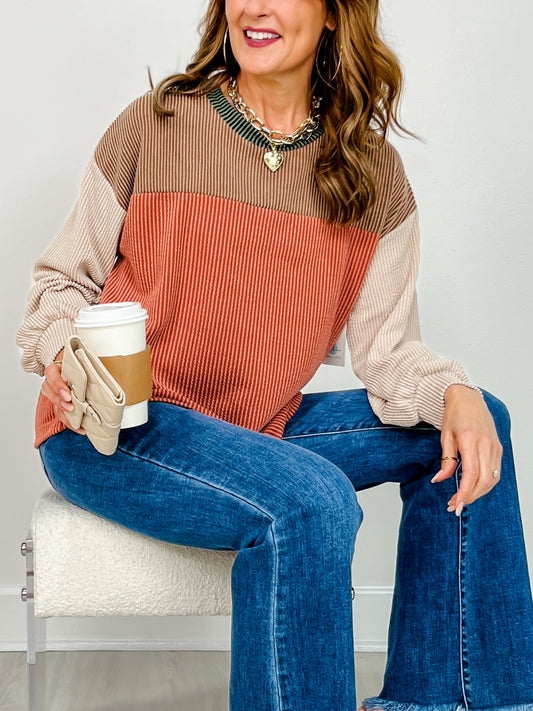 Mix and Match Color Block Long Sleeve Top
