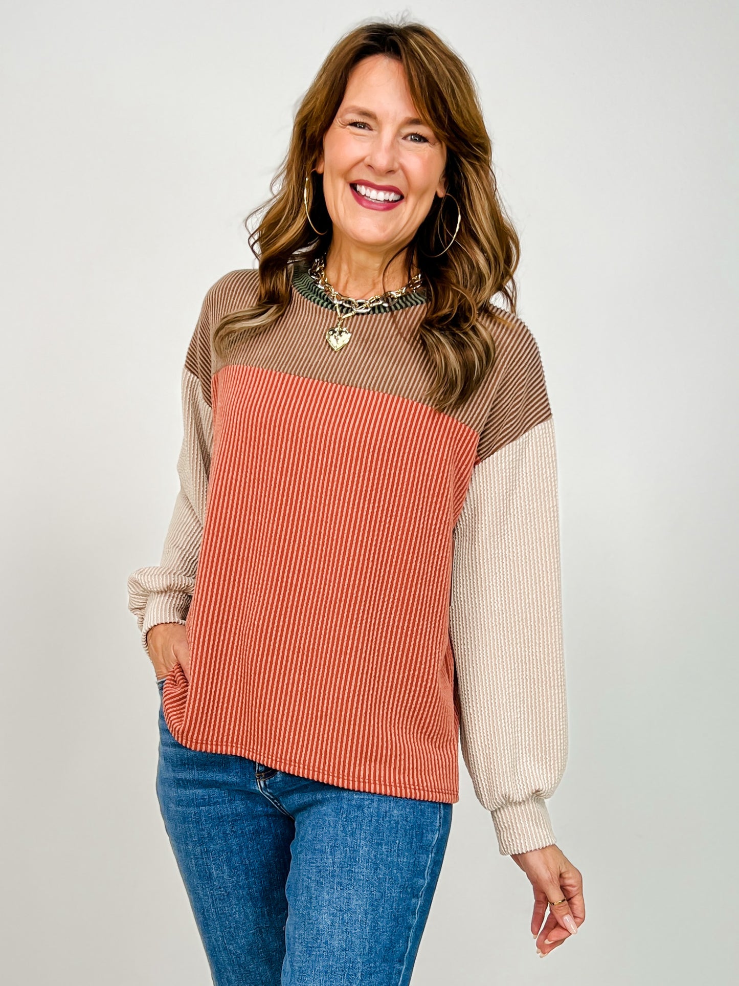Mix and Match Color Block Long Sleeve Top