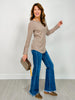 Long Sleeve Ribbed Top with Button Sleeves