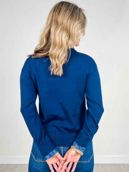 Lightweight Luxe Sweater with Removable Collar in Navy