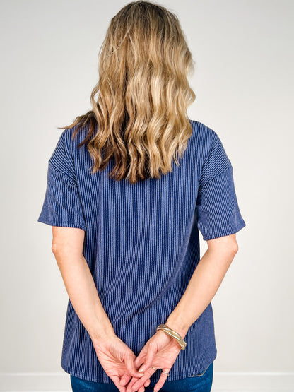 Short Sleeve Sequin Flag Patch Top