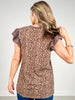 Ruffled Sleeveless Leopard Print Top with V-Neckline