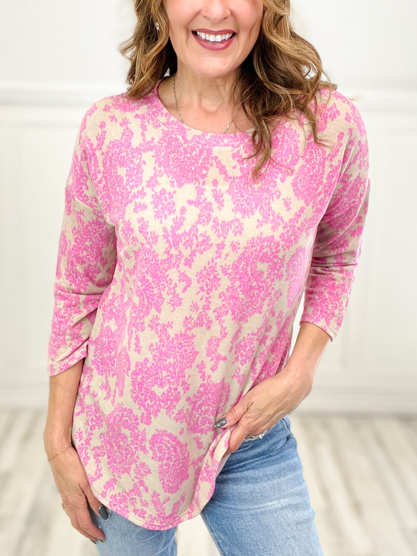 Break A Leg Long Sleeve Floral Patterned Top