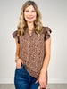 Ruffled Sleeveless Leopard Print Top with V-Neckline