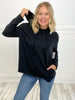 Long Sleeve Black Terry Cloth Hoodie Top