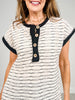 Short Sleeve Striped Henley Style Top