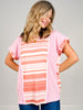 Pink Multi Stripe Short Sleeve Knit Top