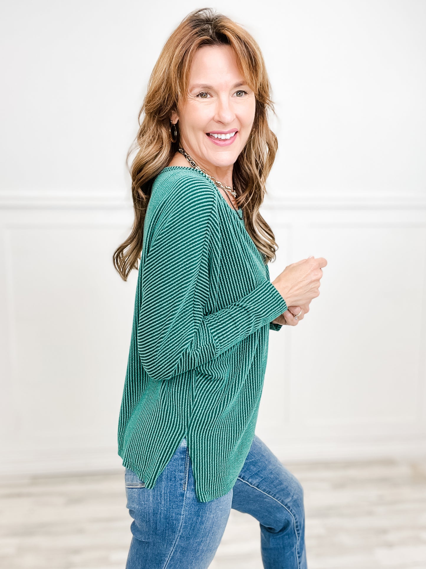 Off Shoulder Long Sleeve Loose Fit Ribbed Top