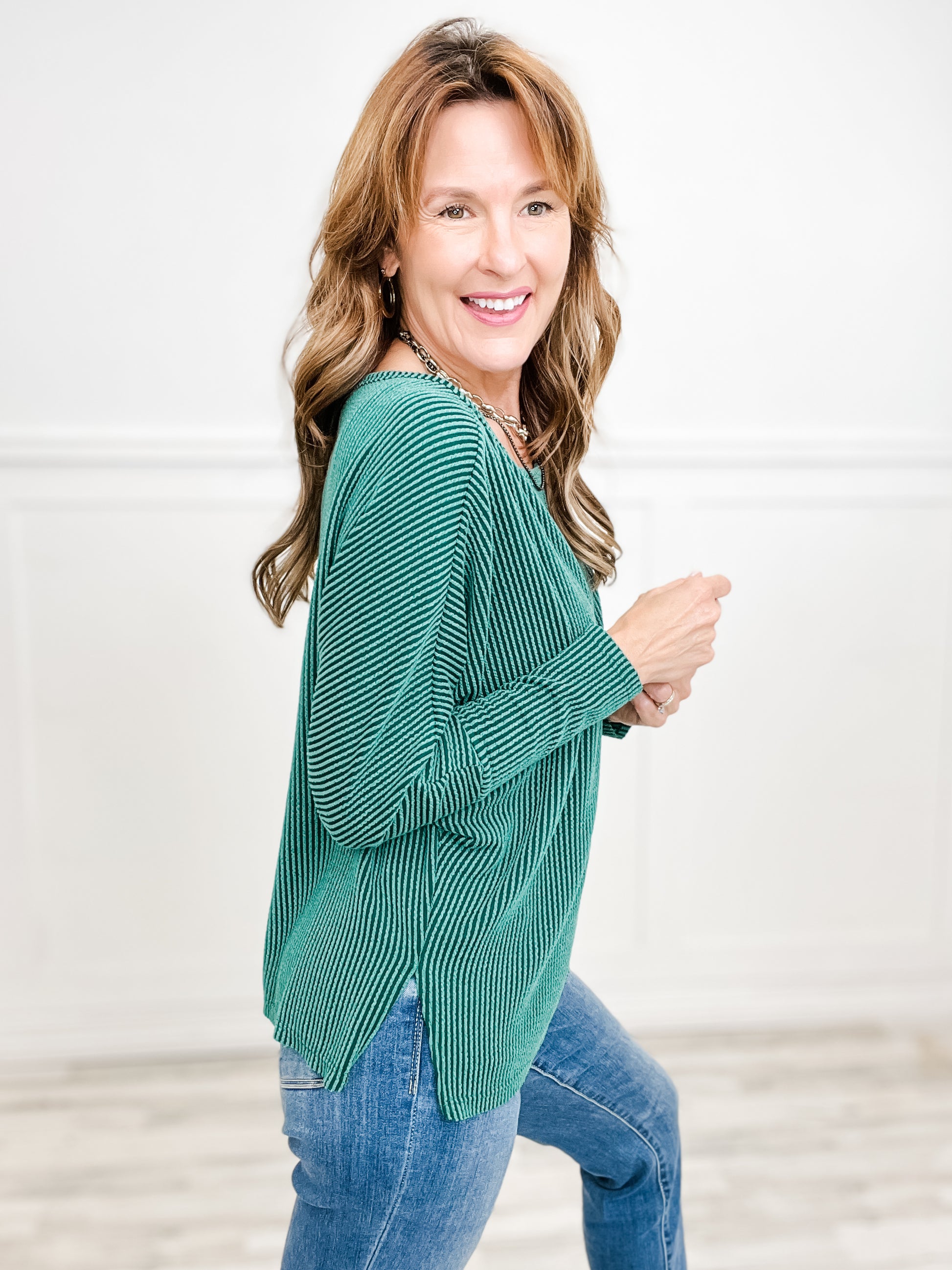 Off Shoulder Long Sleeve Loose Fit Ribbed Top