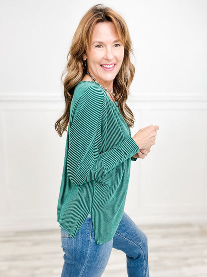 Off Shoulder Long Sleeve Loose Fit Ribbed Top