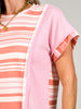 Pink Multi Stripe Short Sleeve Knit Top