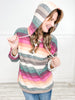 Long Sleeve Striped Henley Hooded Top