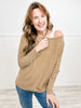 Off Shoulder Long Sleeve Loose Fit Ribbed Top