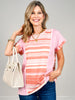 Pink Multi Stripe Short Sleeve Knit Top