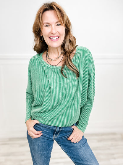 Off Shoulder Long Sleeve Loose Fit Ribbed Top