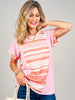 Pink Multi Stripe Short Sleeve Knit Top