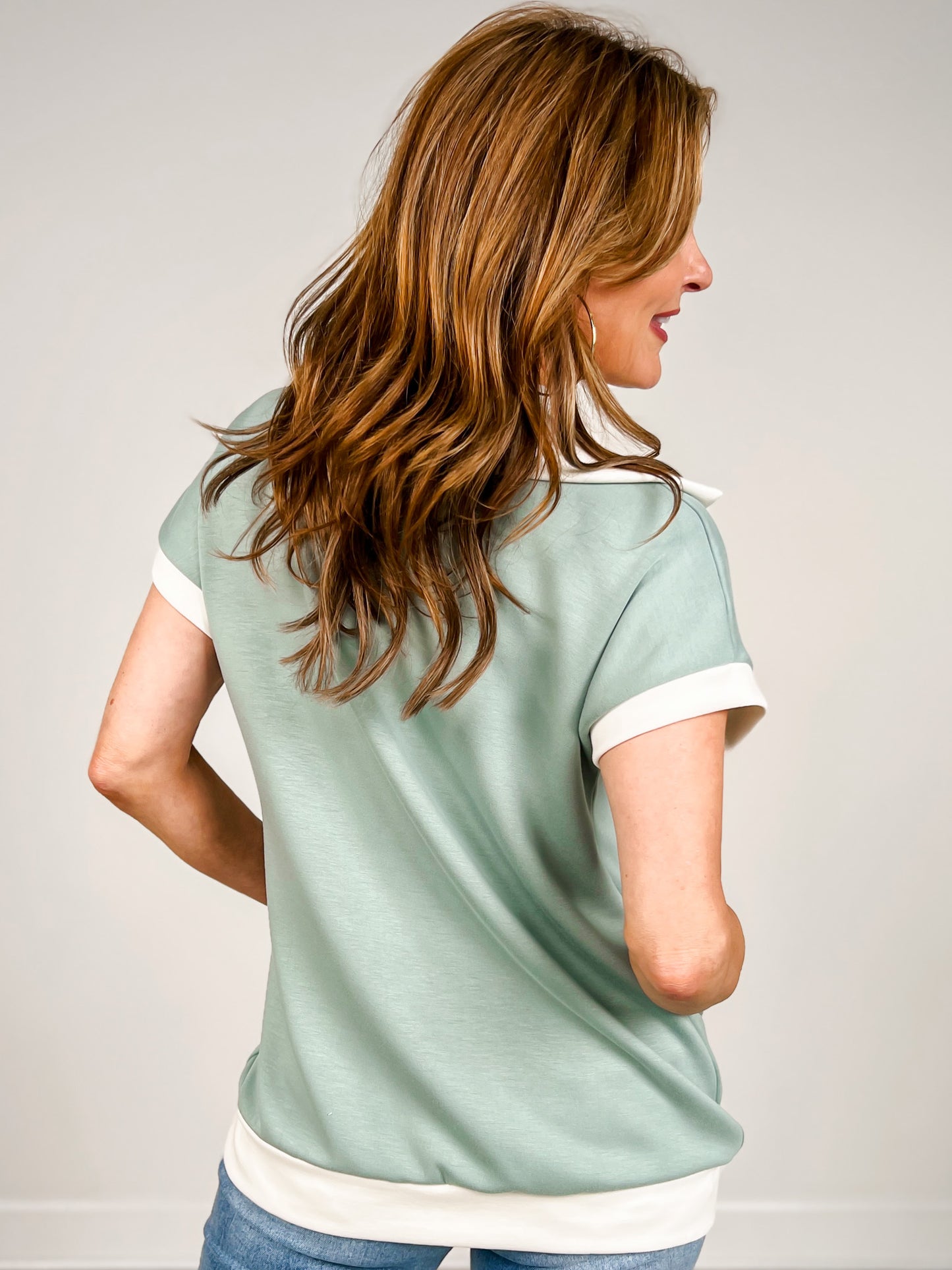 Short Sleeve Modal Zip Up Top