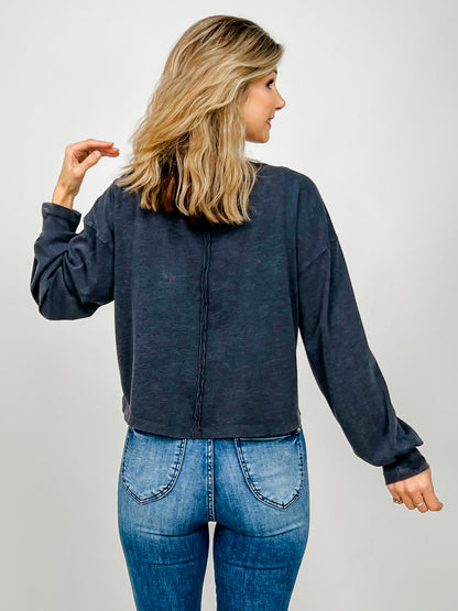 Mineral Washed Long Sleeve Cotton Cropped Top